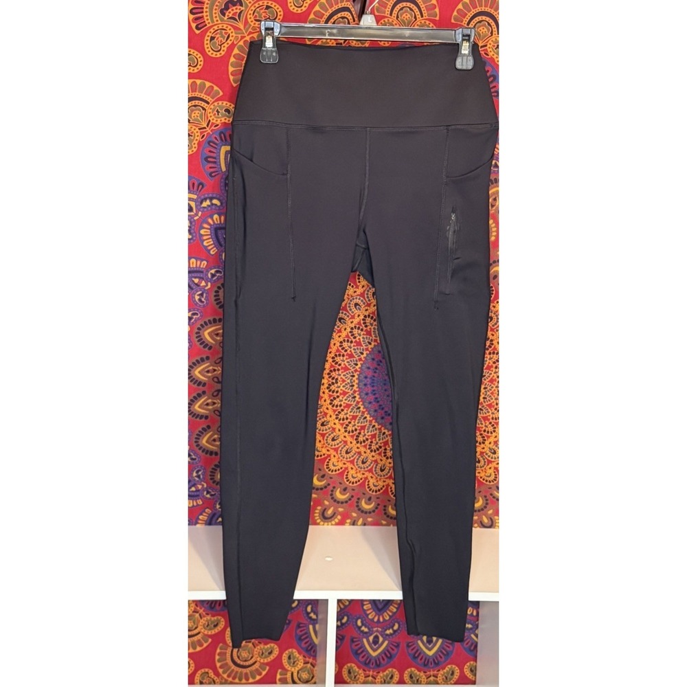 Spyder Active Women M Black Full Length Leggings Zipper Pocket Ski Workout Compr